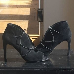 BCBGeneration Black Suede Lace-Up Ankle Booties